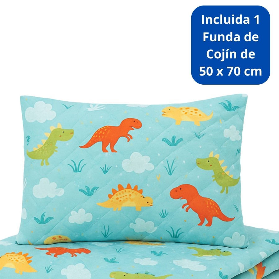Colcha Bouti Infantil Jurasico con Funda de Cojín | Cama 90 cm | Deslan Internacional