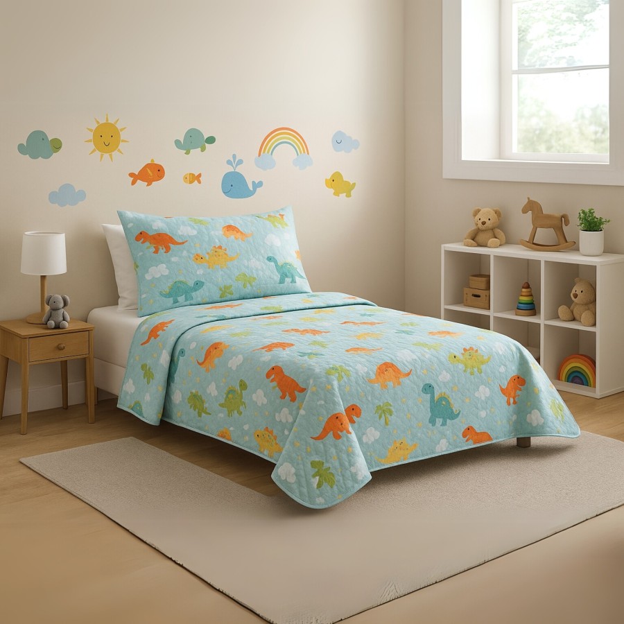 Colcha Bouti Infantil Jurasico con Funda de Cojín | Cama 90 cm | Deslan Internacional