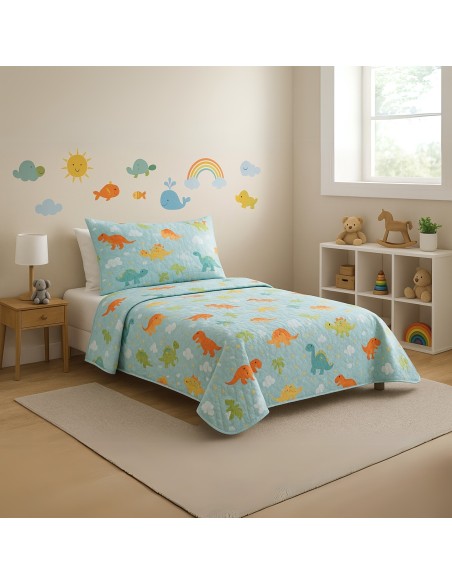 Colcha Bouti Infantil Jurasico con Funda de Cojín | Cama 90 cm | Deslan Internacional