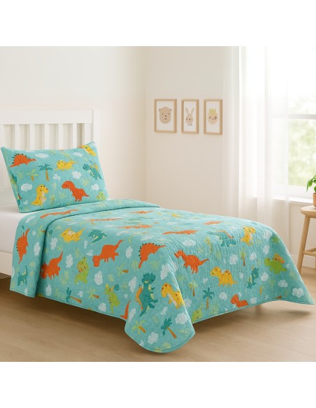 Colcha Bouti Infantil Jurasico con Funda de Cojín | Cama 90 cm | Deslan Internacional
