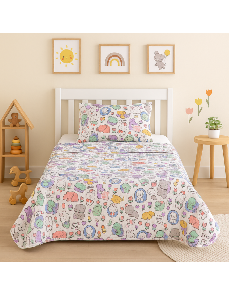 Colcha Bouti Infantil Animalitos con Funda de Cojín | Cama 90 cm | Deslan Internacional