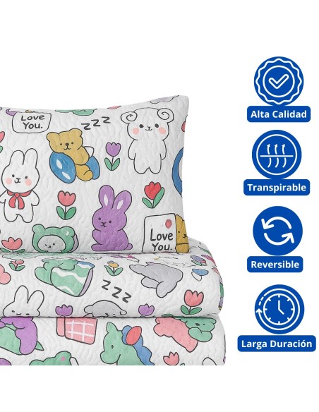 Colcha Bouti Infantil Animalitos con Funda de Cojín | Cama 90 cm | Deslan Internacional