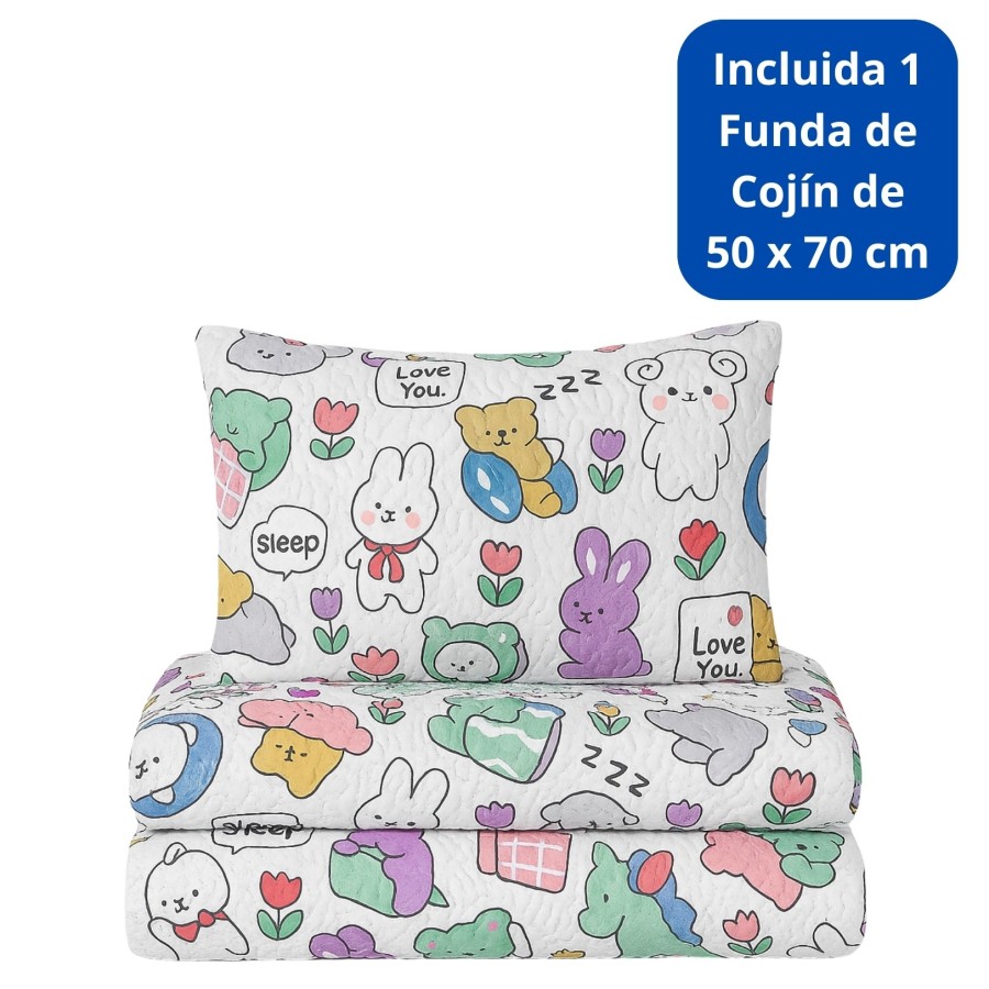 Colcha Bouti Infantil Animalitos con Funda de Cojín | Cama 90 cm | Deslan Internacional
