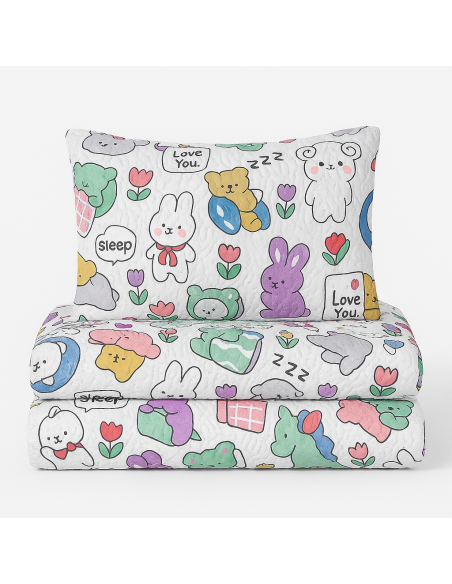 Colcha Bouti Infantil Animalitos con Funda de Cojín | Cama 90 cm | Deslan Internacional