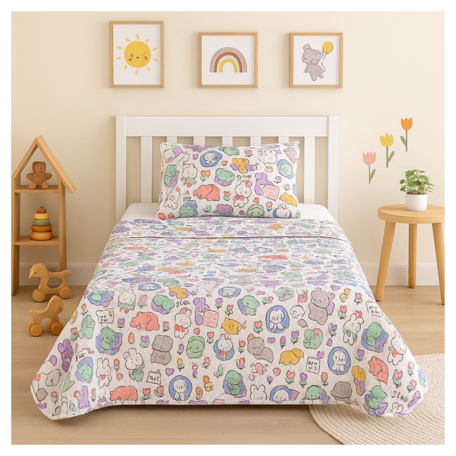 Colcha Bouti Infantil Animalitos con Funda de Cojín | Cama 90 cm | Deslan Internacional