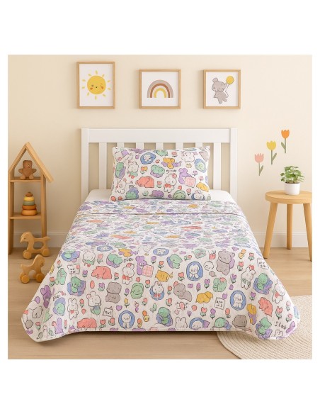 Colcha Bouti Infantil Animalitos con Funda de Cojín | Cama 90 cm | Deslan Internacional