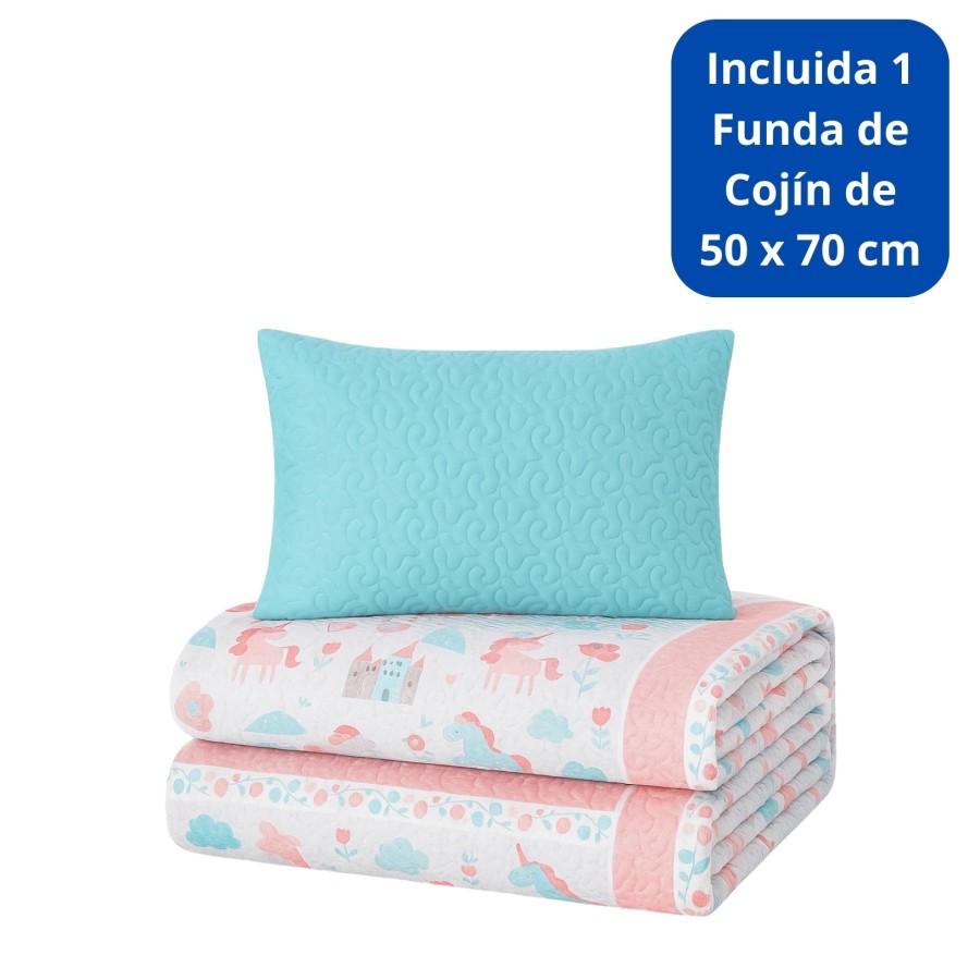 Colcha Bouti Infantil Princesas con Funda de Cojín | Cama 90 cm | Deslan Internacional