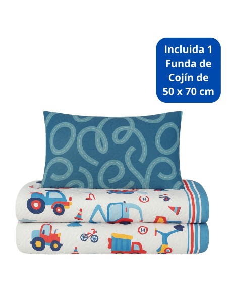 Colcha Bouti Infantil Camiones con Funda de Cojín | Cama 90 cm | Deslan Internacional