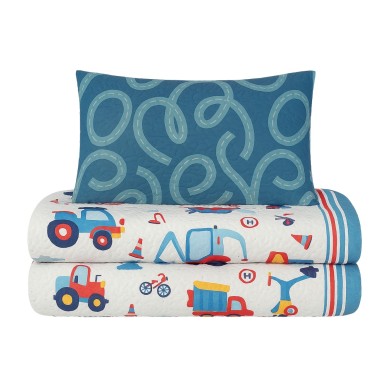 Colcha Bouti Infantil Camiones con Funda de Cojín | Cama 90 cm | Deslan Internacional
