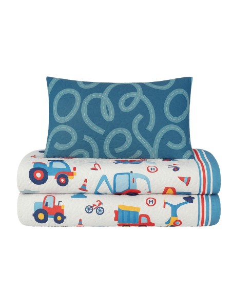 Colcha Bouti Infantil Camiones con Funda de Cojín | Cama 90 cm | Deslan Internacional