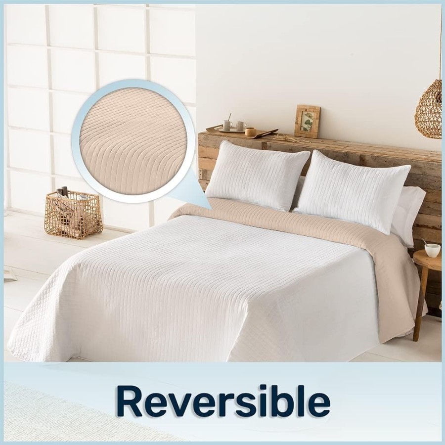Colcha Reversible Modelo Quito - Blanco | Microfibra Termosellada | Deslan Internacional