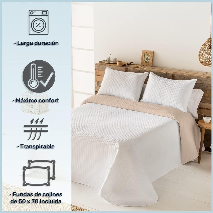 Colcha Reversible Modelo Quito - Blanco | Microfibra Termosellada | Deslan Internacional