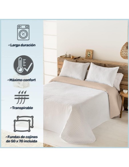 Colcha Reversible Modelo Quito - Blanco | Microfibra Termosellada | Deslan Internacional