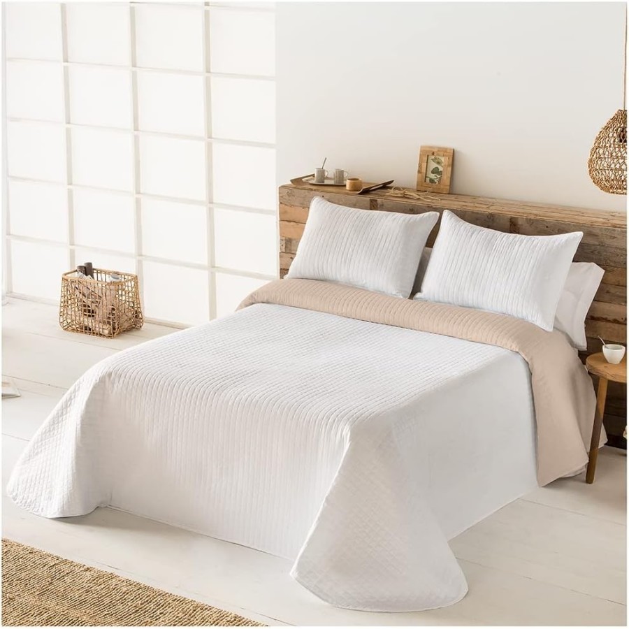 Colcha Reversible Modelo Quito - Blanco | Microfibra Termosellada | Deslan Internacional