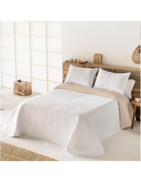 Colcha Reversible Modelo Quito - Blanco | Microfibra Termosellada | Deslan Internacional