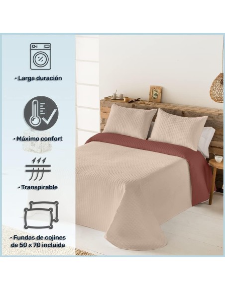Colcha Reversible Modelo Quito - Beige | Microfibra Termosellada | Deslan Internacional