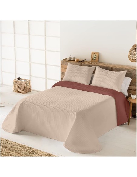 Colcha Reversible Modelo Quito - Beige | Microfibra Termosellada | Deslan Internacional