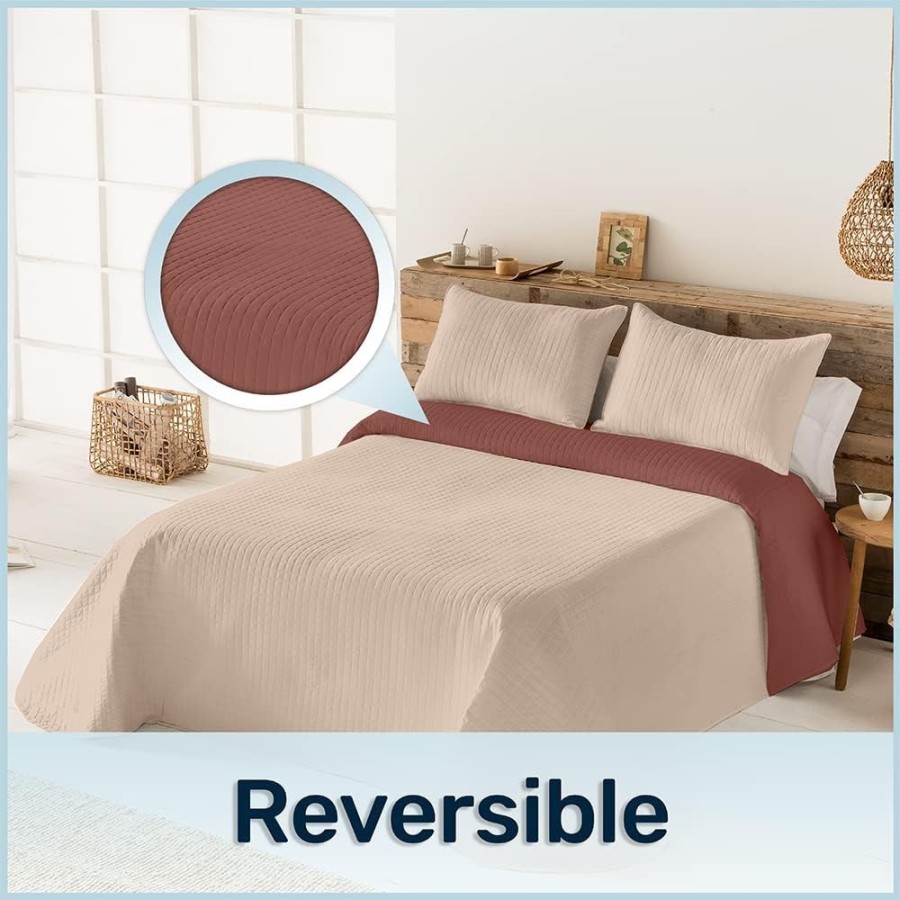 Colcha Reversible Modelo Quito - Beige | Microfibra Termosellada | Deslan Internacional