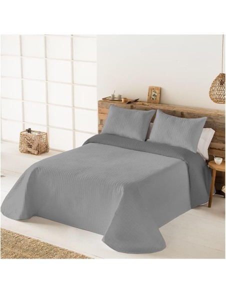 Colcha Reversible Modelo Quito - Gris | Microfibra Termosellada | Deslan Internacional