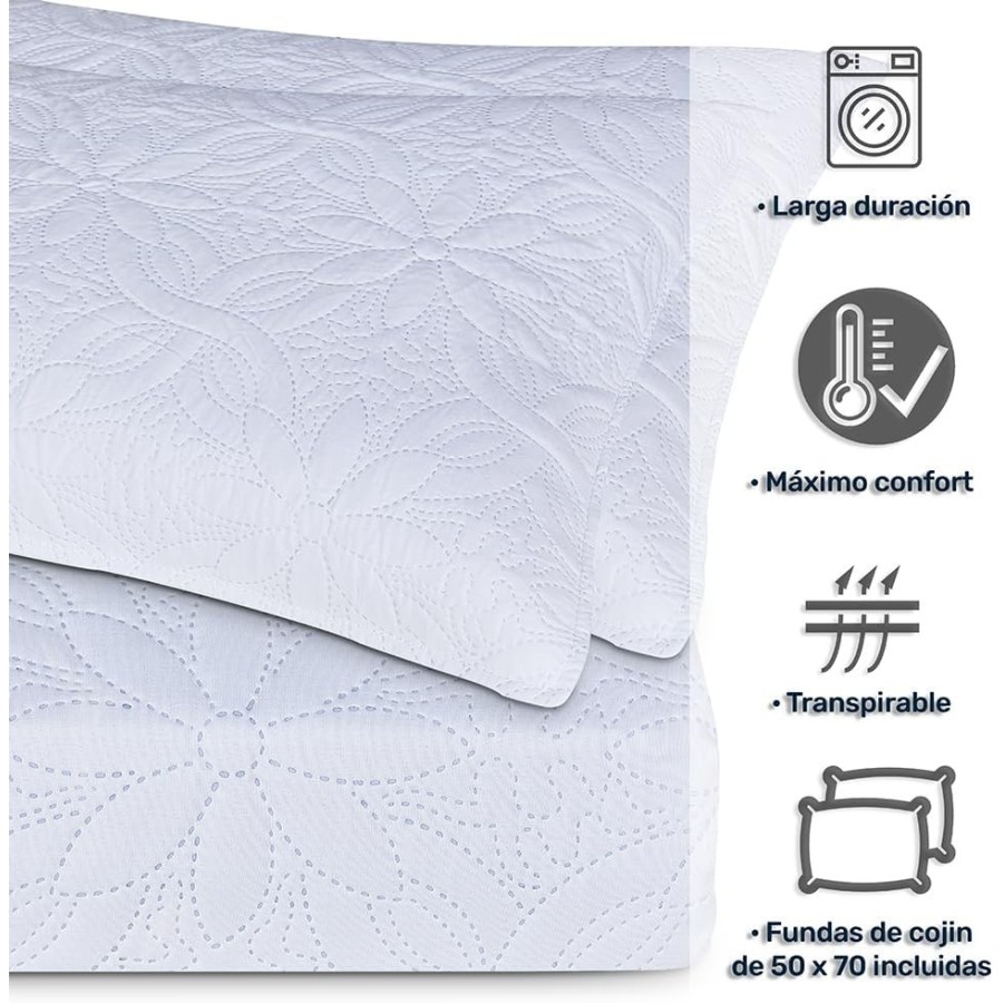 Colcha Bouti Blanca LORCA | Elegancia Floral para Cama de 135 a 180 cm | Deslan Internacional