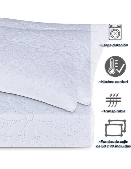 Colcha Bouti Blanca LORCA | Elegancia Floral para Cama de 135 a 180 cm | Deslan Internacional