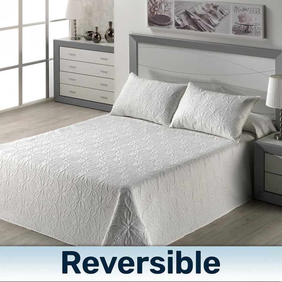 Colcha Bouti Blanca LORCA | Elegancia Floral para Cama de 135 a 180 cm | Deslan Internacional