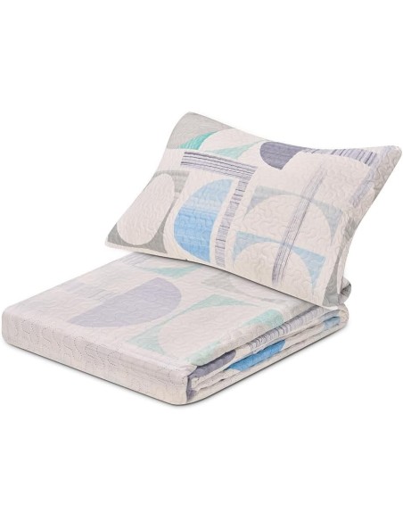 Colcha Bouti Reversible OPORTO | Diseño Geométrico Azul y Gris | Deslan Internacional