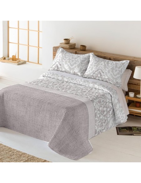 Colcha Bouti Reversible TRAPANI | Estilo Clásico Gris | Deslan Internacional