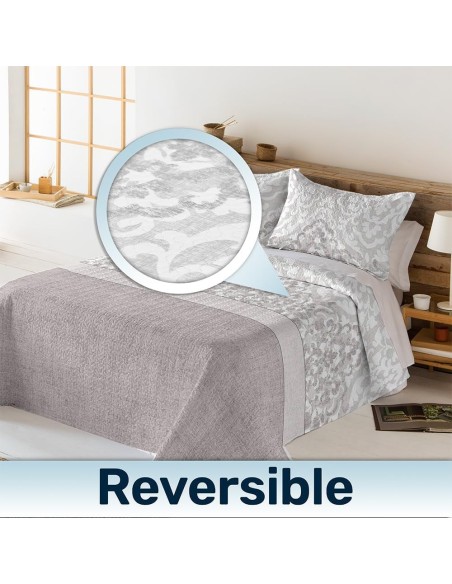Colcha Bouti Reversible TRAPANI | Estilo Clásico Gris | Deslan Internacional