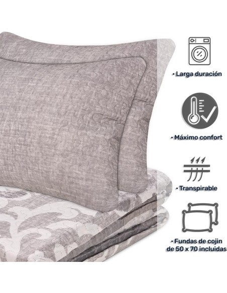 Colcha Bouti Reversible TRAPANI | Estilo Clásico Gris | Deslan Internacional