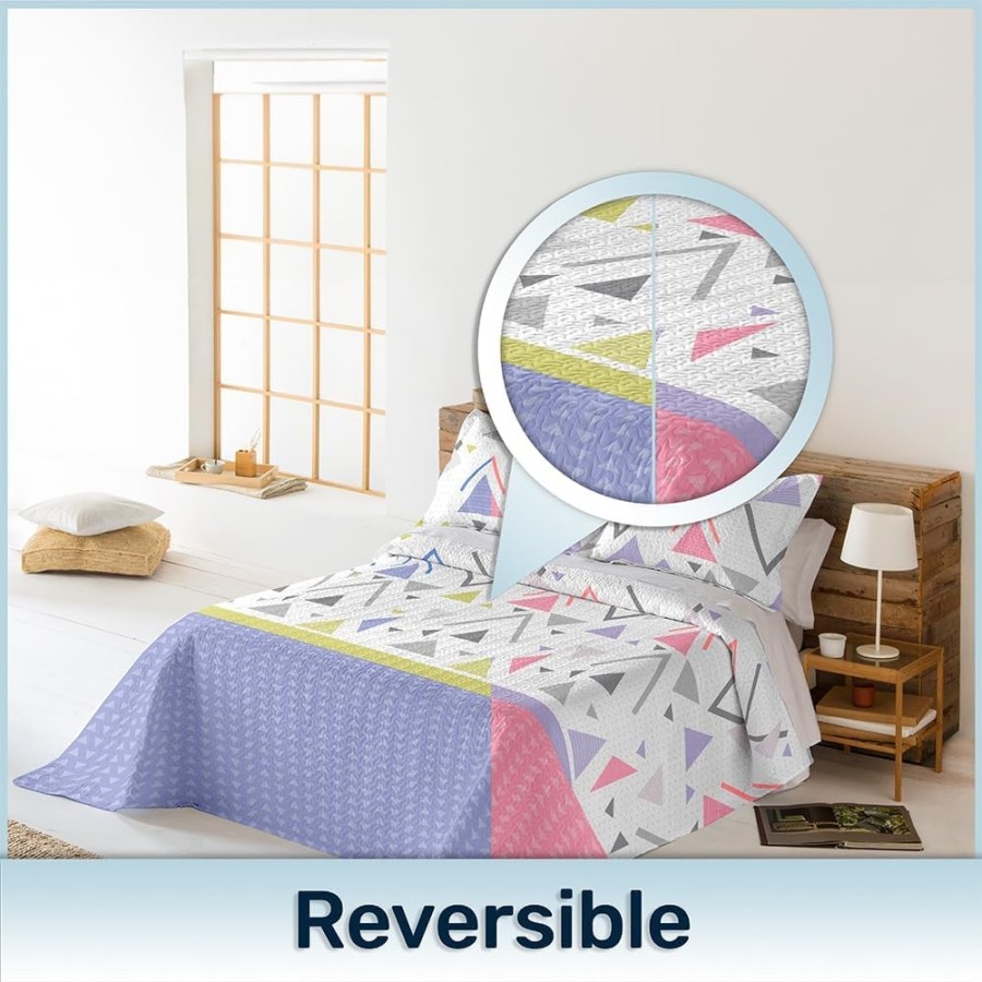 Colcha Bouti Reversible PRISTINA | Geométrica Bicolor para Cama de 90 cm | Deslan Internacional