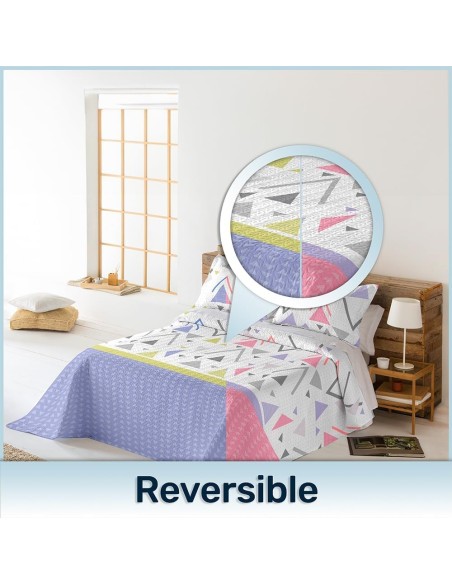 Colcha Bouti Reversible PRISTINA | Geométrica Bicolor para Cama de 90 cm | Deslan Internacional