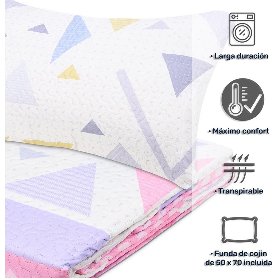 Colcha Bouti Reversible PRISTINA | Geométrica Bicolor para Cama de 90 cm | Deslan Internacional