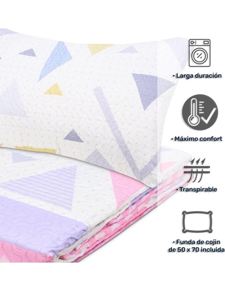 Colcha Bouti Reversible PRISTINA | Geométrica Bicolor para Cama de 90 cm | Deslan Internacional
