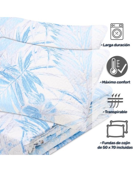 Colcha Bouti Reversible ALMERE | Estampado Tropical Azul o Marrón | Deslan Internacional