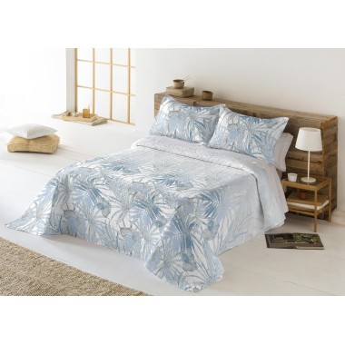 Colcha Bouti Reversible ALMERE | Estampado Tropical Azul o Marrón | Deslan Internacional