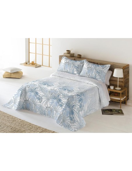 Colcha Bouti Reversible ALMERE | Estampado Tropical Azul o Marrón | Deslan Internacional