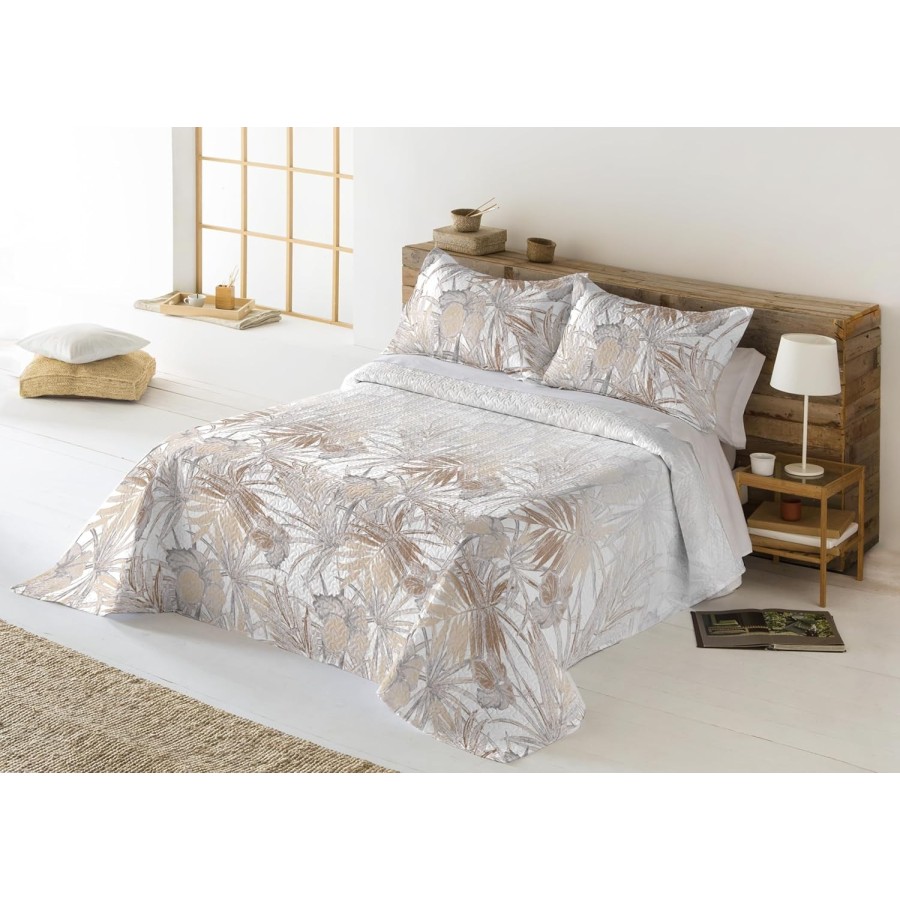 Colcha Bouti Reversible ALMERE | Estampado Tropical Azul o Marrón | Deslan Internacional