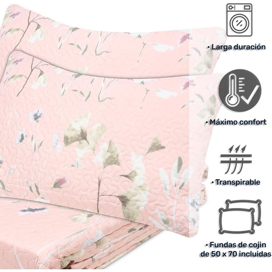 Colcha Bouti Modelo DIJON | Floral Rosa Empolvado | Deslan Internacional