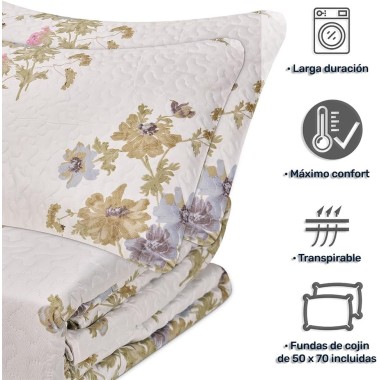 Colcha Bouti Reversible DALIA | Floral Cosida | Deslan Internacional 2