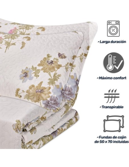 Colcha Bouti Reversible DALIA | Floral Cosida | Deslan Internacional
