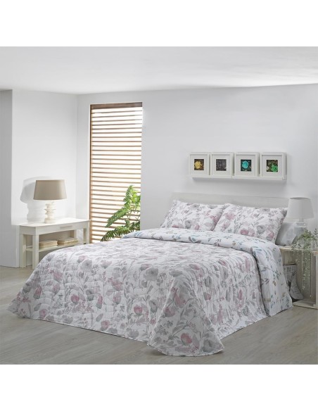 Colcha Bouti Reversible ENOLA | Diseño Floral Cosido | Deslan Internacional