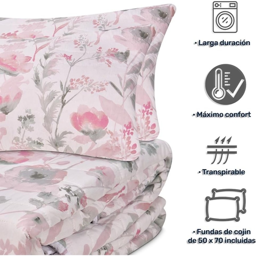 Colcha Bouti Reversible ENOLA | Diseño Floral Cosido | Deslan Internacional