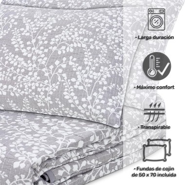 Colcha Bouti Reversible FLORI | Diseño Floral Cosido Perla | Deslan Internacional 2