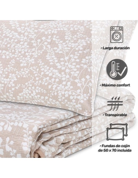 Colcha Bouti Reversible FLORI | Diseño Floral Cosido Lino | Deslan Internacional