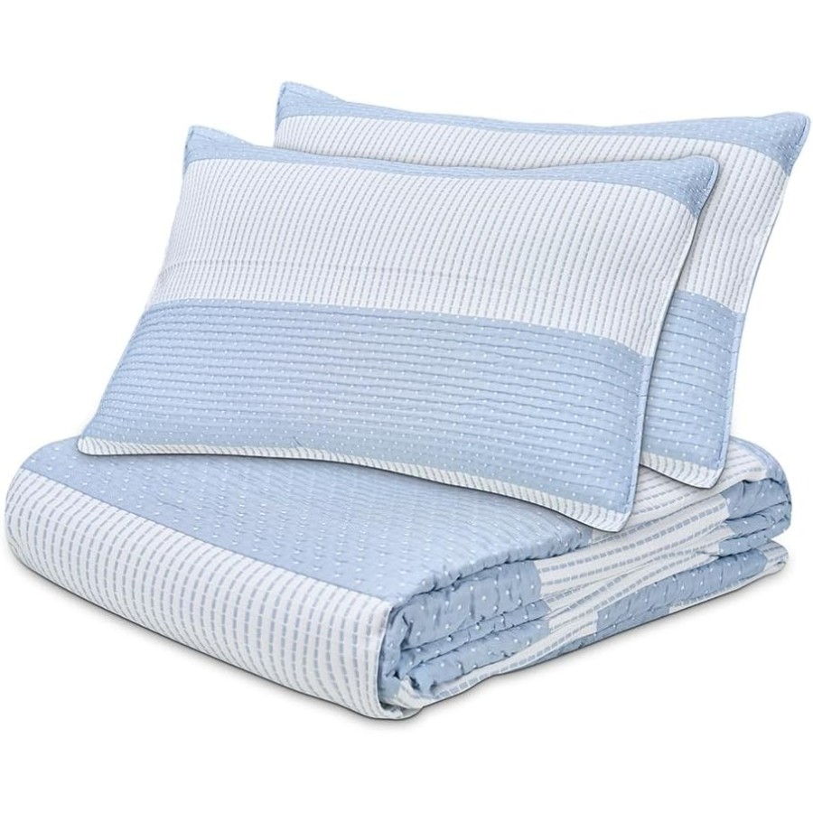 Colcha Bouti Reversible BOREAL | Rayas Cosidas Azul y Blanco | Deslan Internacional