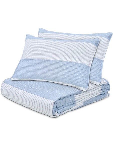 Colcha Bouti Reversible BOREAL | Rayas Cosidas Azul y Blanco | Deslan Internacional
