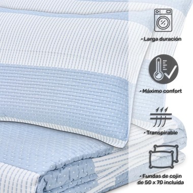 Colcha Bouti Reversible BOREAL | Rayas Cosidas Azul y Blanco | Deslan Internacional 2