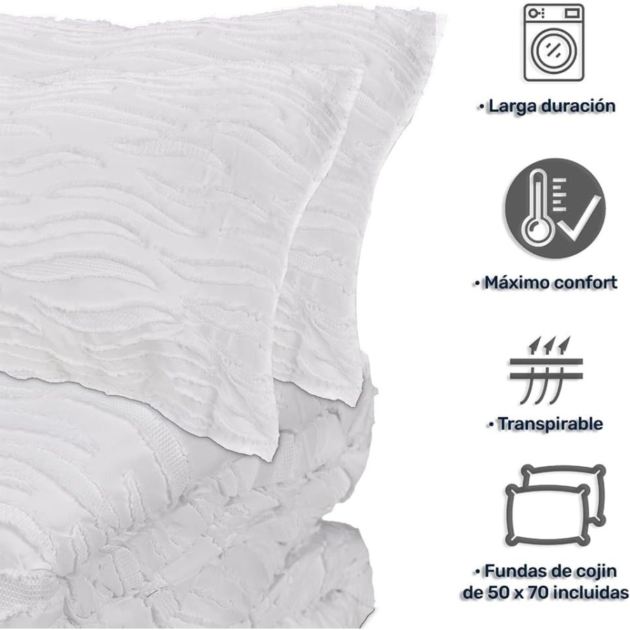 Colcha Bouti Modelo CANNES | Blanco Texturizado Cosido | Deslan Internacional