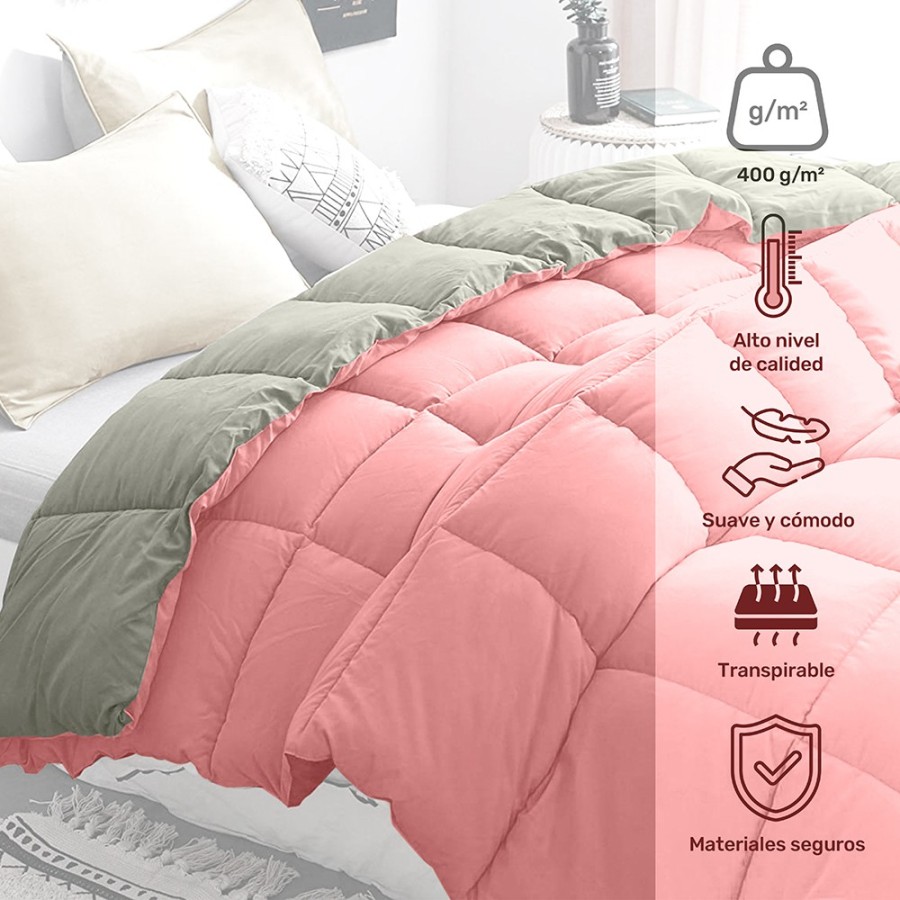 Relleno Nórdico BERLIN 400 GSM Reversible Rosa y Gris | Oeko-Tex | Deslan Internacional